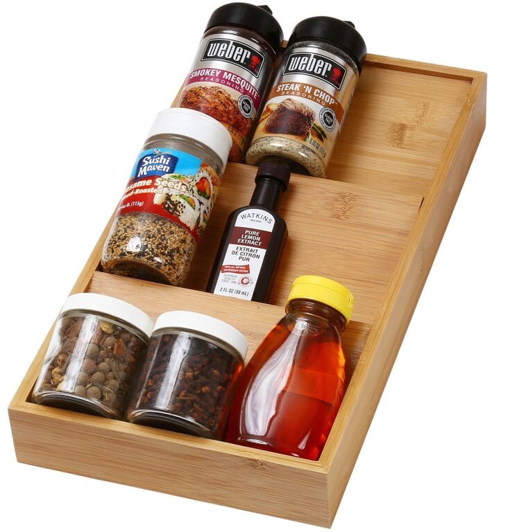 YBM HOME InDrawer 3Tier Bamboo Spice Rack Drawer Organizer Tray for