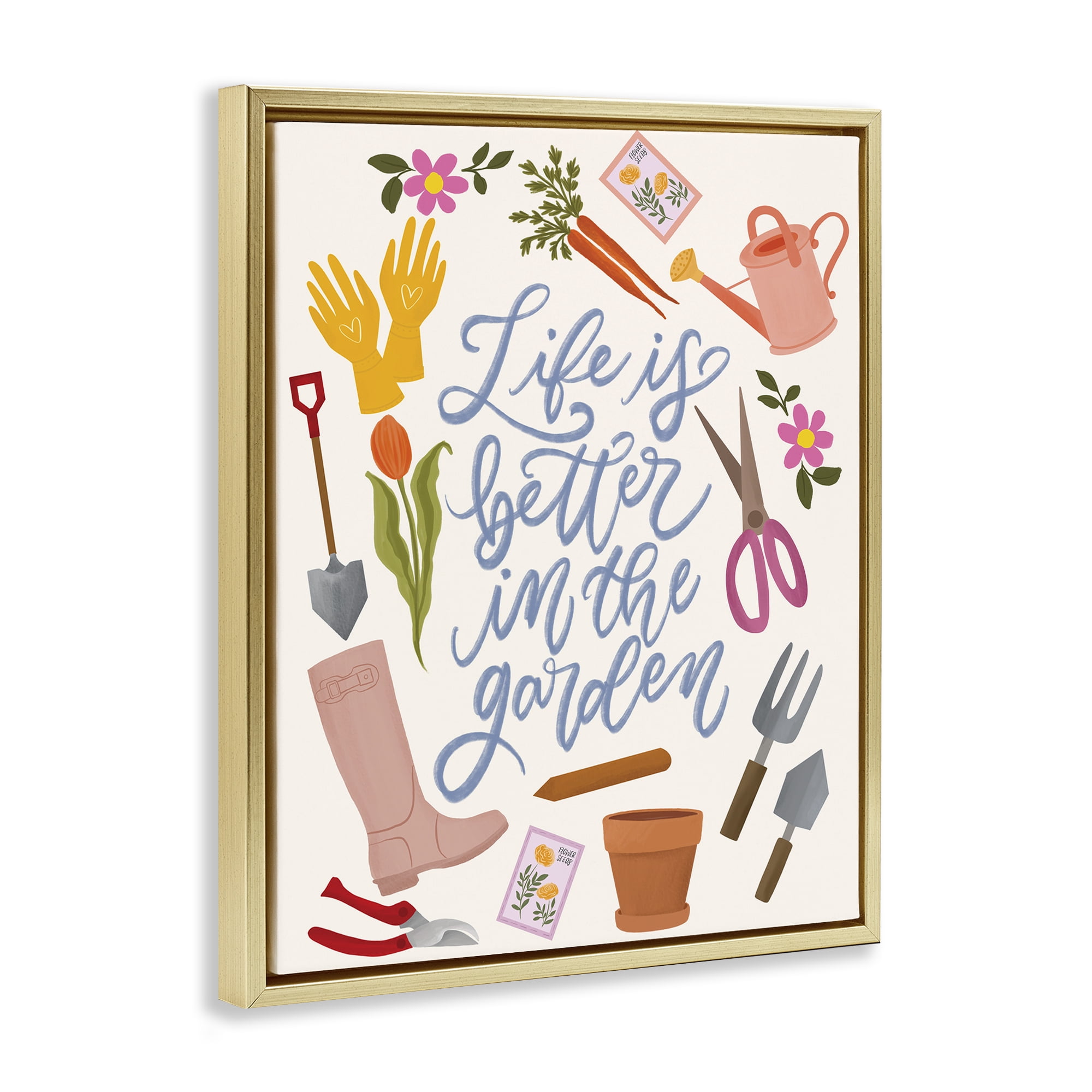 Stupell Industries Life In The Garden Gold Framed Floater Canvas Wall Art, design by Isabela Schielke