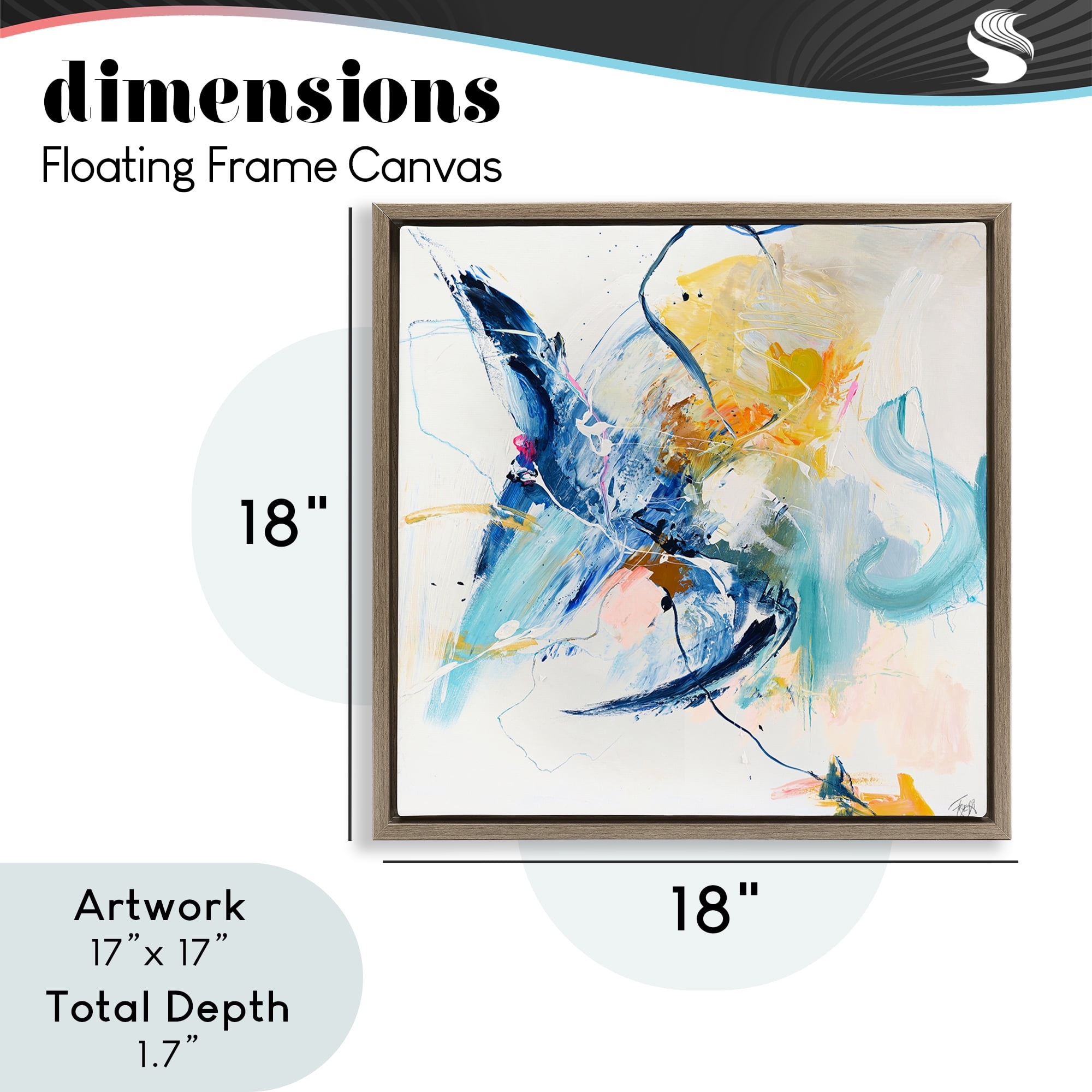 Confident Blue Abstraction Brown Framed Floater Canvas Wall Art, design by Design Fabrikken