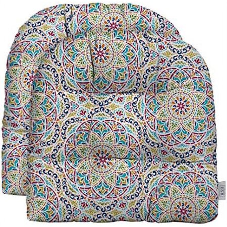 Indoor Outdoor Set Of 2 U-Shape Wicker Tufted Seat Cushions, (Standard, Zen Fiesta)