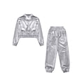 thumbnail image 6 of YiZYiF Boys Girls Hip Hop Jazz Dance Clothes Set Shiny Jacket with Metallic Pants Party Costume Silver 14, 6 of 7