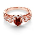 thumbnail image 3 of Gem Stone King 18K Rose Gold Plated Silver Red Garnet and White Moissanite Halo Ring for Women | 1.18 Cttw | Heart Shape 6MM | Gemstone January Birthstone | Size 6, 3 of 6
