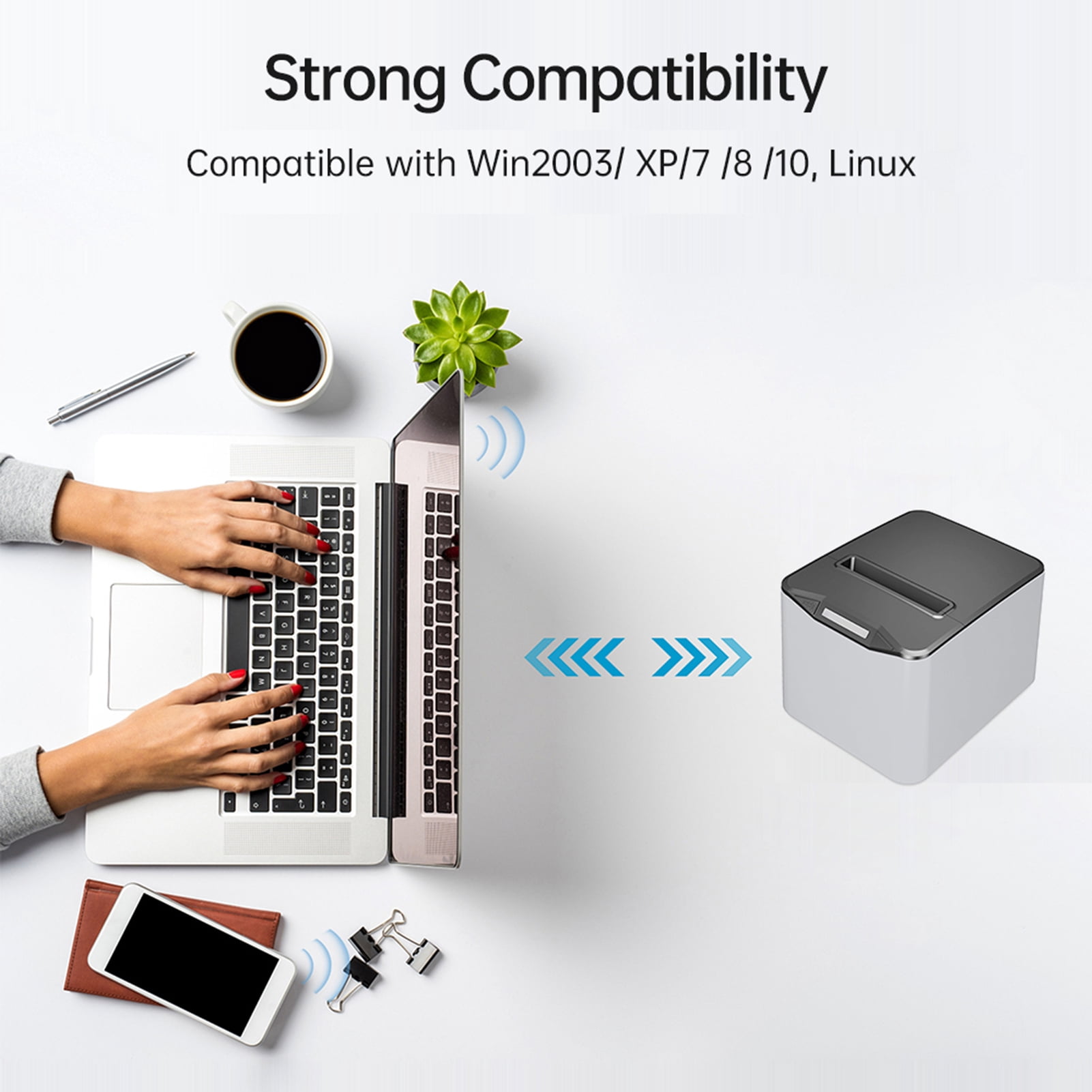 Elowen Wireless printer Portable Thermal Receipt Printer 80mm Desktop Direct Thermal Printing USB+LAN Connection High Speed with Auto Cutter Large Paper Bin Support ESC/POS for Shipping Business