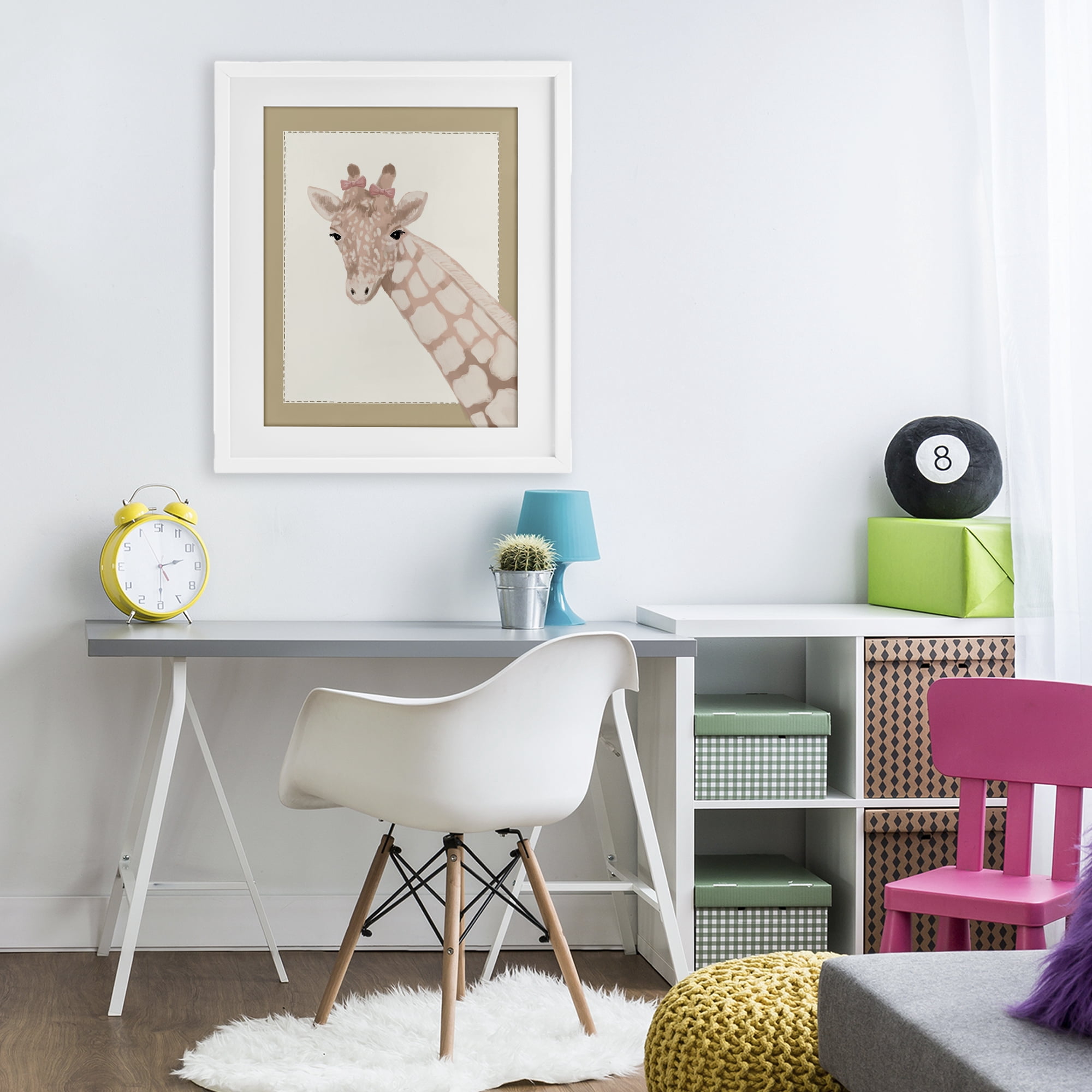 Stupell Industries Sweet Giraffe with Bows White Framed Print Under Glass, design by Sadie Harper
