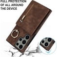 thumbnail image 5 of Stylish Creative Finger Ring Leather Phone Case for Samsung Galaxy S21 S20 Ultra Plus FE Lite Classic Wallet Design Card Slots Function Shockproof Protector Shell(Black,S21), 5 of 8