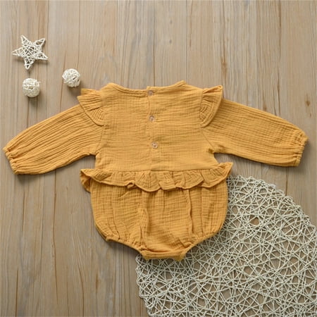 

Aayomet Winter Jumpsuit For Baby Boy Baby Boys Girls One Piece Romper With Mitten Cuffs Long Sleeve Ribbed Button Jumpsuit Outfit Clothes Yellow 1-2 Years