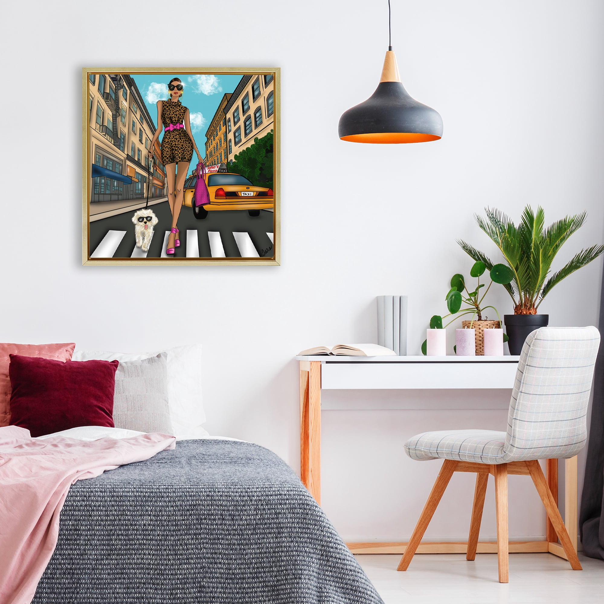 Stupell Industries Fashion Girl in Big City Gold Framed Floater Canvas Wall Art, design by Tara Boone
