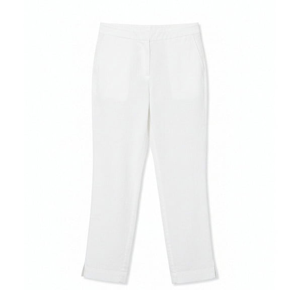 Linen Capris for Women Casual Summer Solid Stretch Pull on Side Split Cropped Trousers with Pockets, White, L