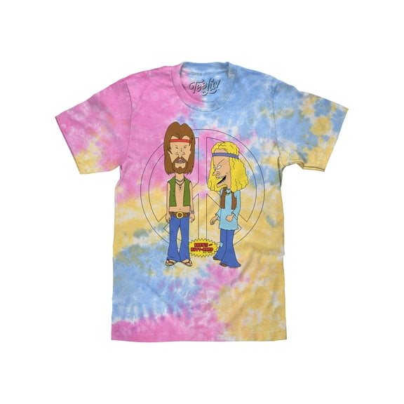 Tee Luv Men's Hippie Beavis and Butt-Head Cartoon Character Tie Dye Shirt (L)