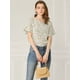 thumbnail image 2 of Blusa De Gasa Con Cuello Redondo Y Manga Corta Con Estampado De Mariposa Para Mujer Beige M, 2 of 6