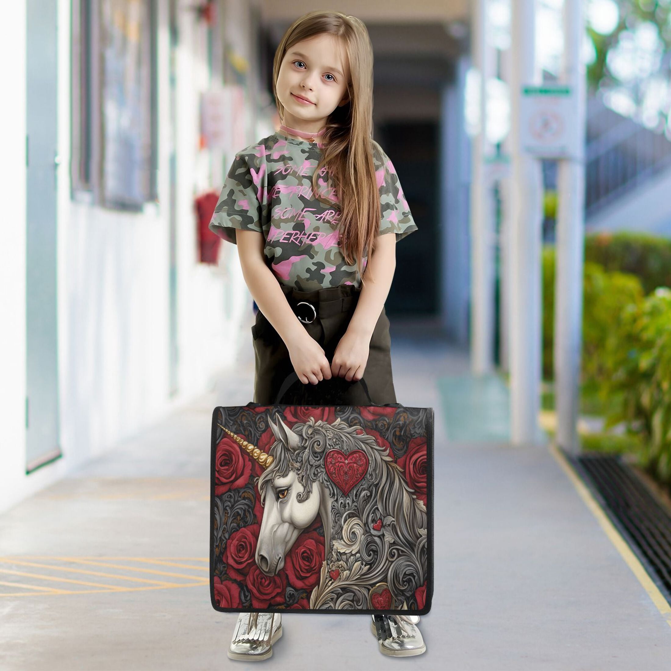 YAZAOO Zipper Binder trapper keeper Documents Organized Design Unicorn Roses Hearts Printed