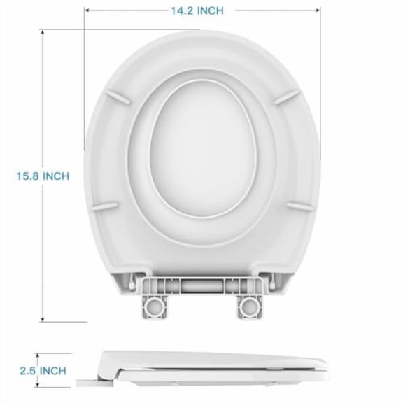 Round Toilet Seat with Built-in Potty Training for Kids and Adults, Quiet-Close Feature, Thick Polypropylene, Easy Installation, Fits Standard Round Toilets (16.2-16.7" Length, 14.
