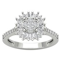 ARAIYA FINE JEWELRY Sterling Silver Round Baguette and Marquise Lab Grown Diamond Halo Flower Shape Ring (1 cttw, D-F Color, VS Clarity), Size 10