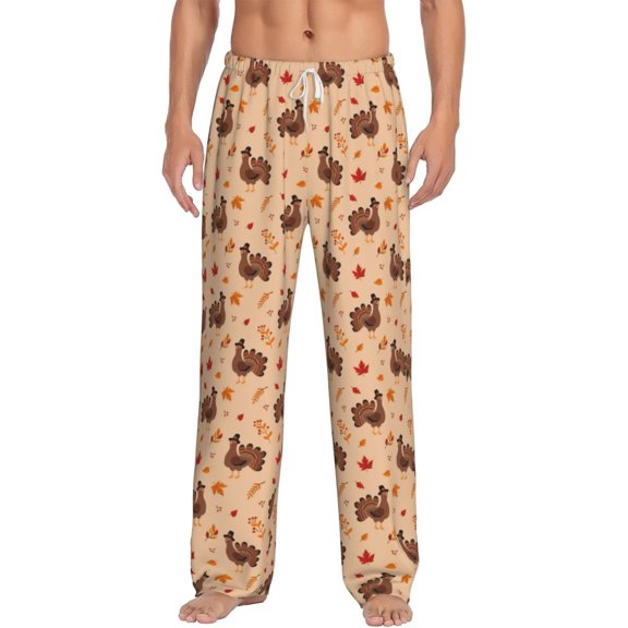 Daiia Turkey And Autumn Leaves Men's Sleep Pant with Pockets and Drawstring,Pajama Pants-Medium