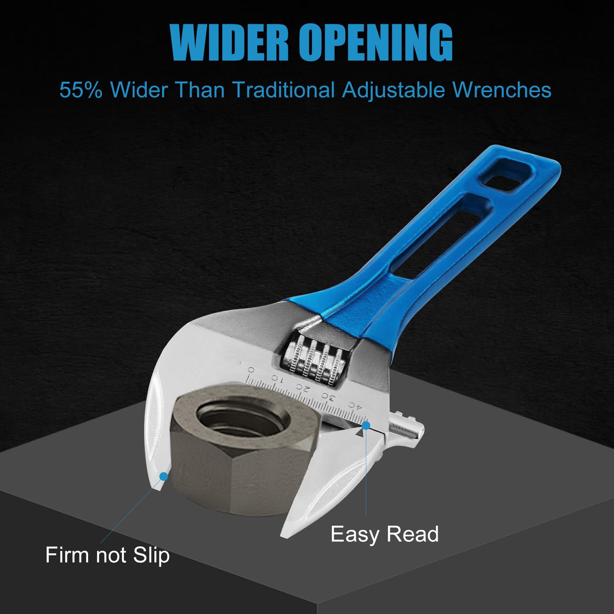 8 Inch Stubby Adjustable Wrench with 44 mm Wide Jaw Opening for Plumbing Automotive and Industry Tight Spaces Work