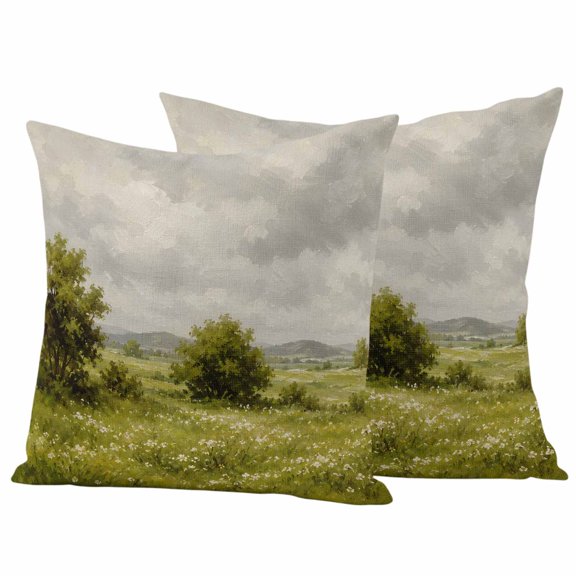 Spring Wildflowers Outdoor Waterproof Pillow Covers, Rustic Farmhouse Floral Trees Village Decorative Square Throw Pillowcase Sofa Cushion Sham for Patio/Couch/Chair, 18"x18" 2 Pack