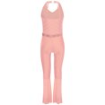 thumbnail image 3 of iiniim Girls Sequins Jumpsuit One Piece Fish Scale Performance Leotard Mermaid Mesh Halter Flared Leg Bodysuit Pink 16, 3 of 7