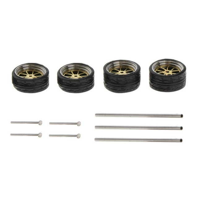 4 piezas 1:64 neumáticos de rueda de goma con piezas de repuesto de eje hueco de 25 mm para coches , juguetes para B2 Sunnimix Llanta de rueda de goma