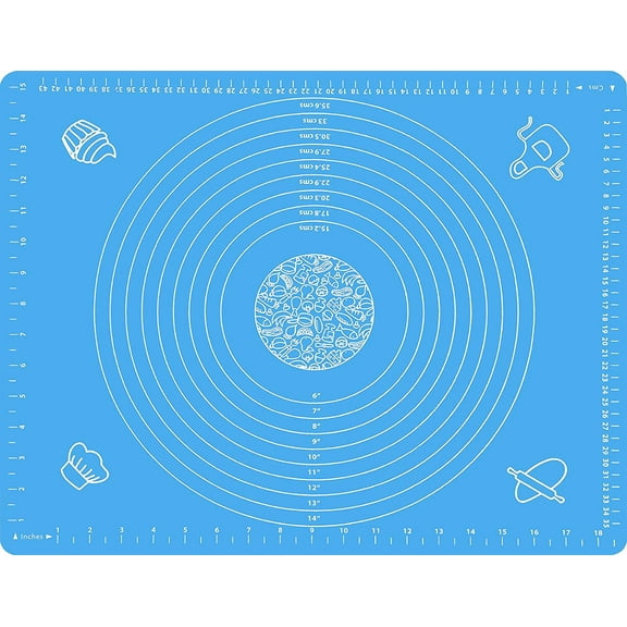 Silicone Pastry Mat for Rolling Dough Non Slip Extra Large, Nonstick Pastry Baking Mat with Measurements, Silicone Dough Rolling Mat with Dough Scraper (26" x 18", Blue)