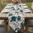 thumbnail image 6 of Teal Florals Table Runner Linen Burlap Table Runner 72 Inches Long Farmhouse Botanical Peonies Vintage Brown Leaves Dresser Scarves for Kitchen Island Coffee Dining Room Party Holiday Decor 14"x72", 6 of 8