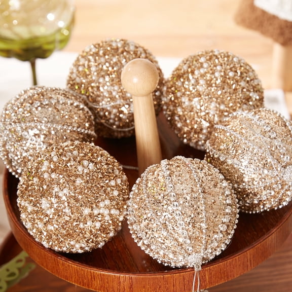 Miluhome Glitter Gold Christmas Ball Ornaments Set of 6 Large Balls Tree Hanging Ornament Decoration