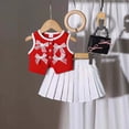 thumbnail image 2 of Girls O-neck Sleeveless Bow Vest Top with White Pleated Skirt 2 Piece Formal Dress Set Outfit Set, 2 of 5