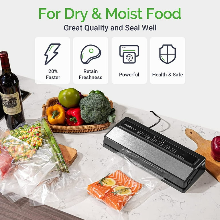 GERYON Vacuum Sealer, Automatic Food Sealer Machine for Food Vacuum  Packaging w/Built-in Cutter|Starter Kit|Led Indicator Lights|Easy to  Clean|Dry 