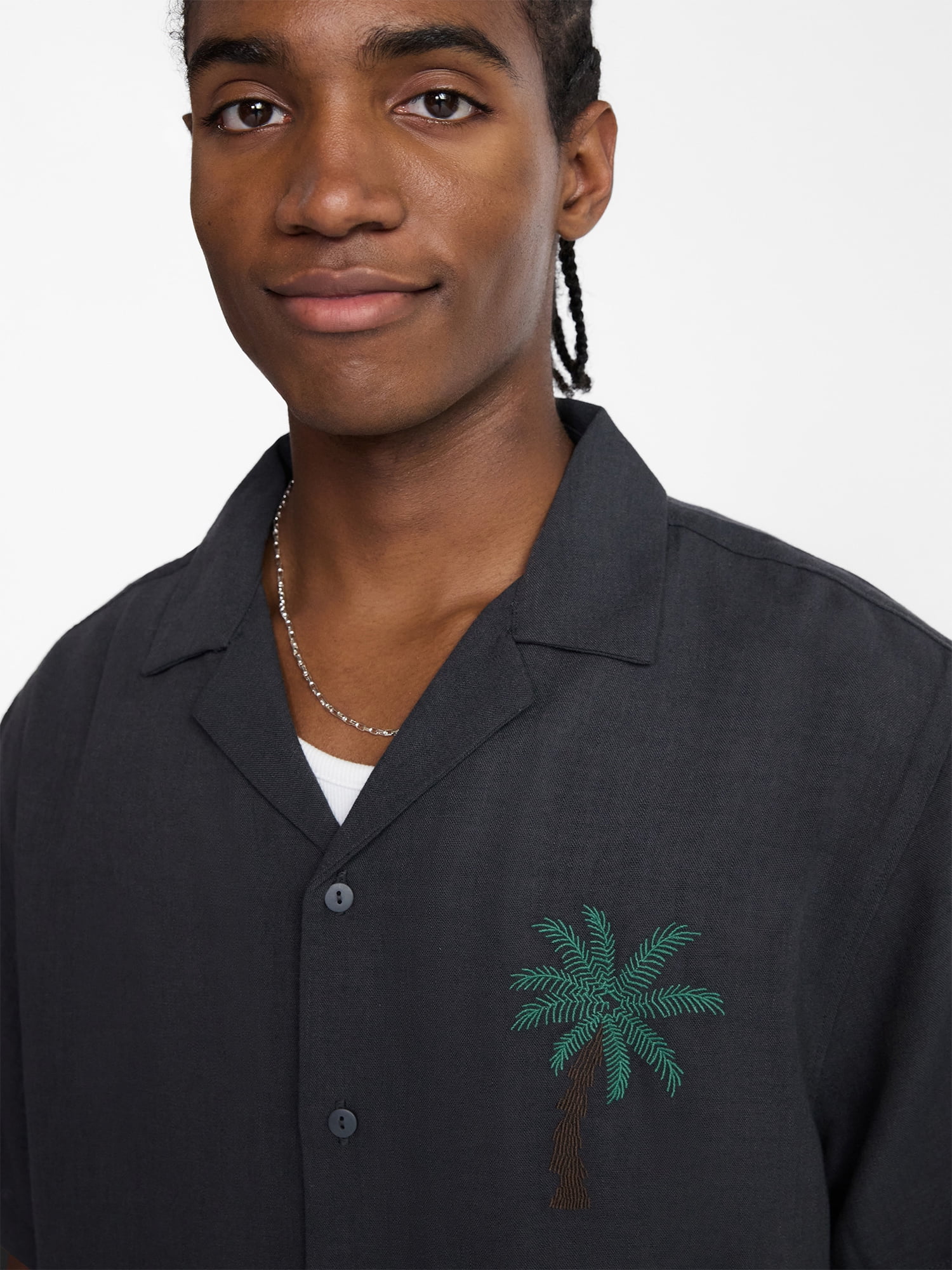 No Boundaries Embroidery Shirt with Short Sleeves, Men's XS-5XL