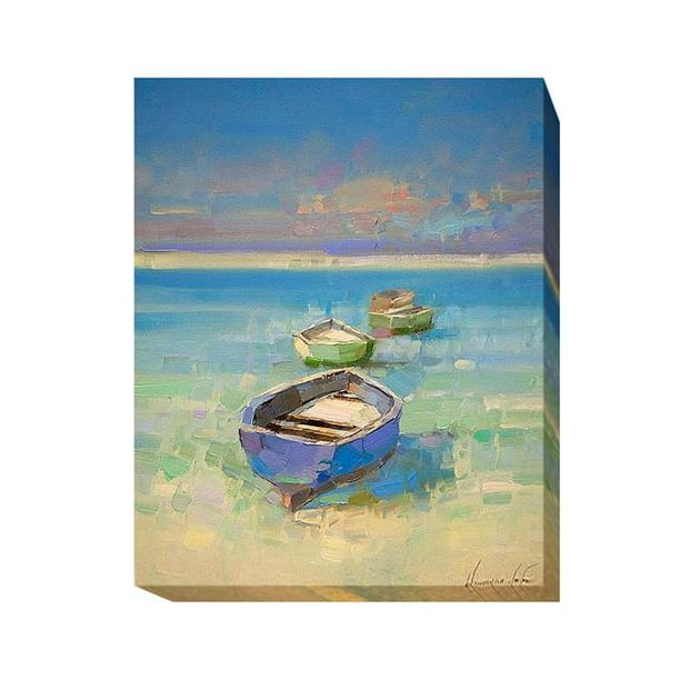 Caraïbes Plage par Vahe Yeremyan Premium Oversize Giclee Toile Giclee Art - 40 x 32 x 1,5 Po.