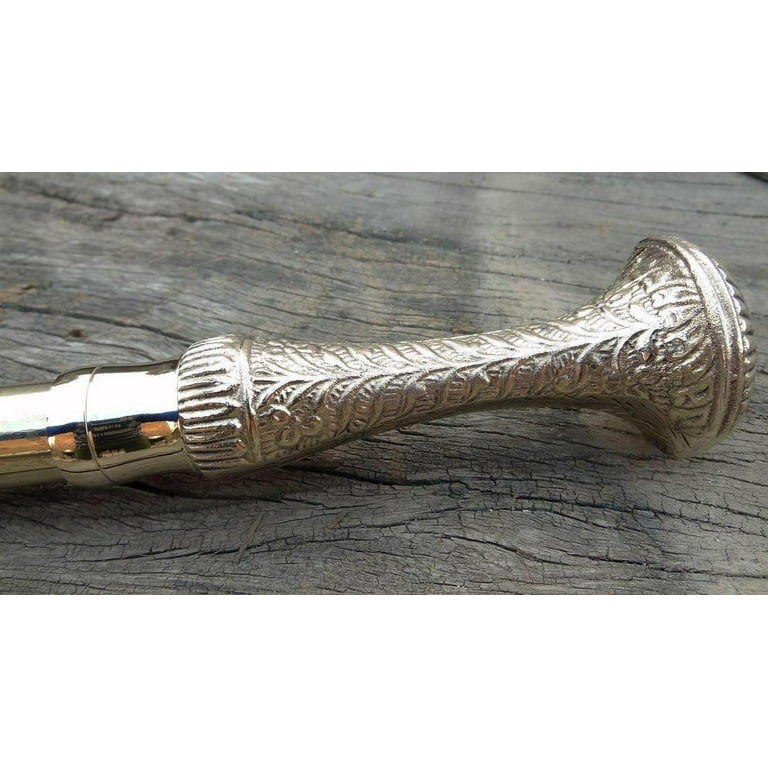 Vintage Walking Cane Wooden Walking Stick Silver Brass Handle knob
