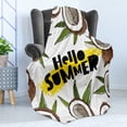 thumbnail image 4 of Hello Summer Soft Flannel Fleece Throw Blanket, Abstract Summertime Concept Wording in Trend Lettering and Coconut Halves, Cozy Plush for Indoor and Outdoor Use, 70" x 90", Multicolor, by Ambesonne, 4 of 5