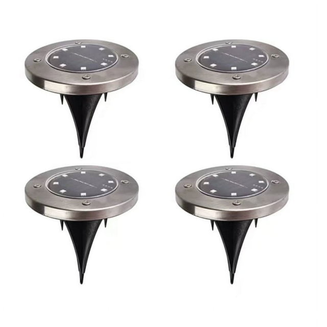 Focos solares para jardín de exterior, paquete de 4, 8 luces LED, proyectores solares, IP65, inalámbricos, de acero inoxidable, para decoración de césped, terrazas, caminos y plantas.