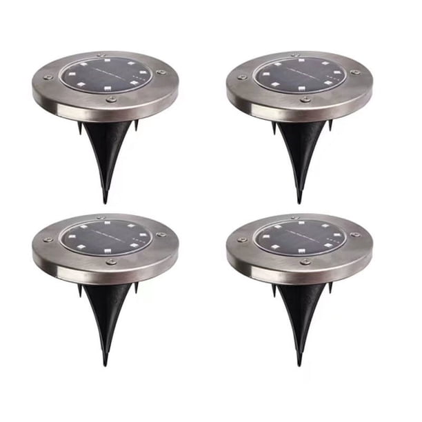 Focos solares para jardín de exterior, paquete de 4, 8 luces LED, proyectores solares, IP65, inalámbricos, de acero inoxidable, para decoración de césped, terrazas, caminos y plantas.