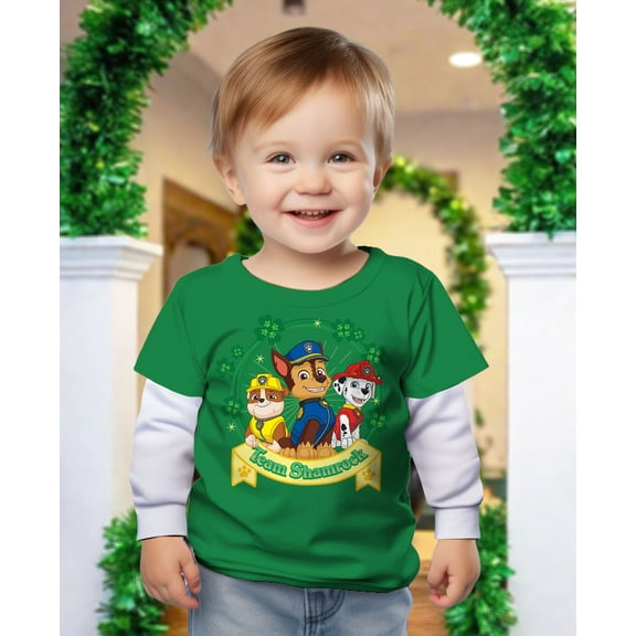 Paw Patrol Girls Boys St Patricks Day Shirt Team Shamrock Toddler Kids T-Shirt 5T Green