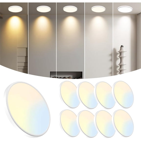 8-Pack 7.5Inch LED Ceiling Lights, 5 Colors Selectable Flush Mount Ceiling Lights, Ultra Thin LED Ceiling Lights Fixtures 0.87Inch for Dinning Room