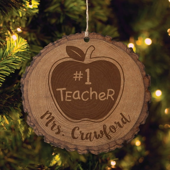 Personalized Number One Teacher Bark Ornament