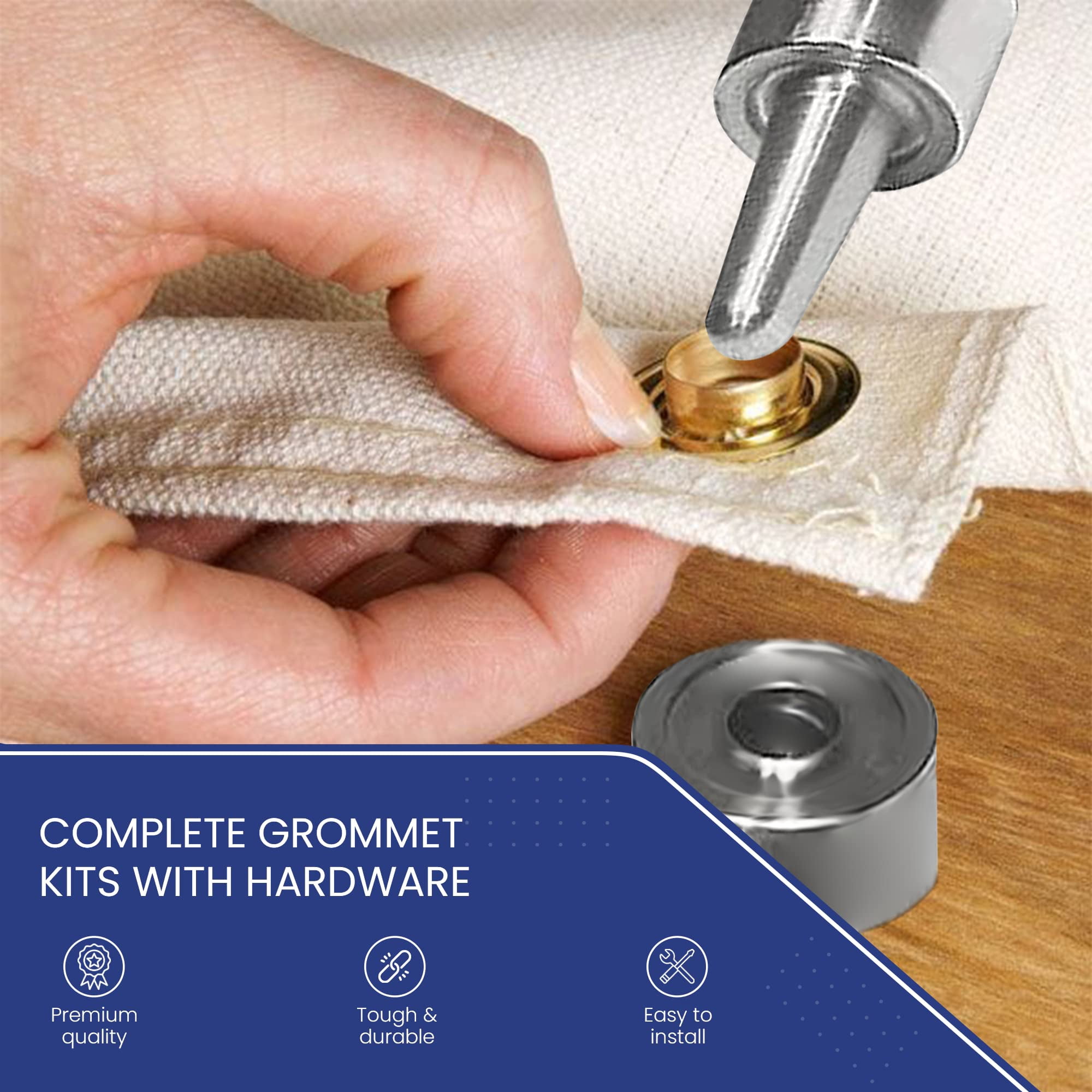 Tarps Now ® Grommet Tool Kit #00 (3/16" Hole) with Grommet Die Cutting Punch, Small Cutting Board, and Paired Sets of Grommets and Washers for Tarp Repair or Addition (36 ct), Brass Finish