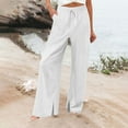 thumbnail image 2 of VERUGU Wide Leg Pants Women Casual Loose Elastic High Waist Palazzo Trousers with Pockets Summer Solid Lounge Drawstring Straight Full-Length Pants Beach Travel Vacation Outfits White L, 2 of 6