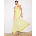 thumbnail image 2 of Vestido BELLA BARNETT, amarillo, glamuroso y fluido, halter, de malla fruncida, 2 of 3