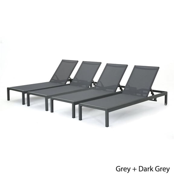 Noble House Cape Coral Aluminum Chaise Lounge Dark Grey Mesh Seat (Set of 4)