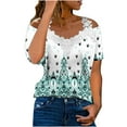 thumbnail image 1 of Blusa informal de manga corta con cuello en V y encaje con hombros descubiertos para mujer OAVQHLG3B Store  lin121212, 1 of 5