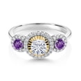 thumbnail image 2 of Gem Stone King 925 Silver and 10K Yellow Gold Purple Amethyst Lab Grown Diamond 3 Stone Women Engagement Ring Set with Moissanite (0.74 Cttw, Size 7), 2 of 3