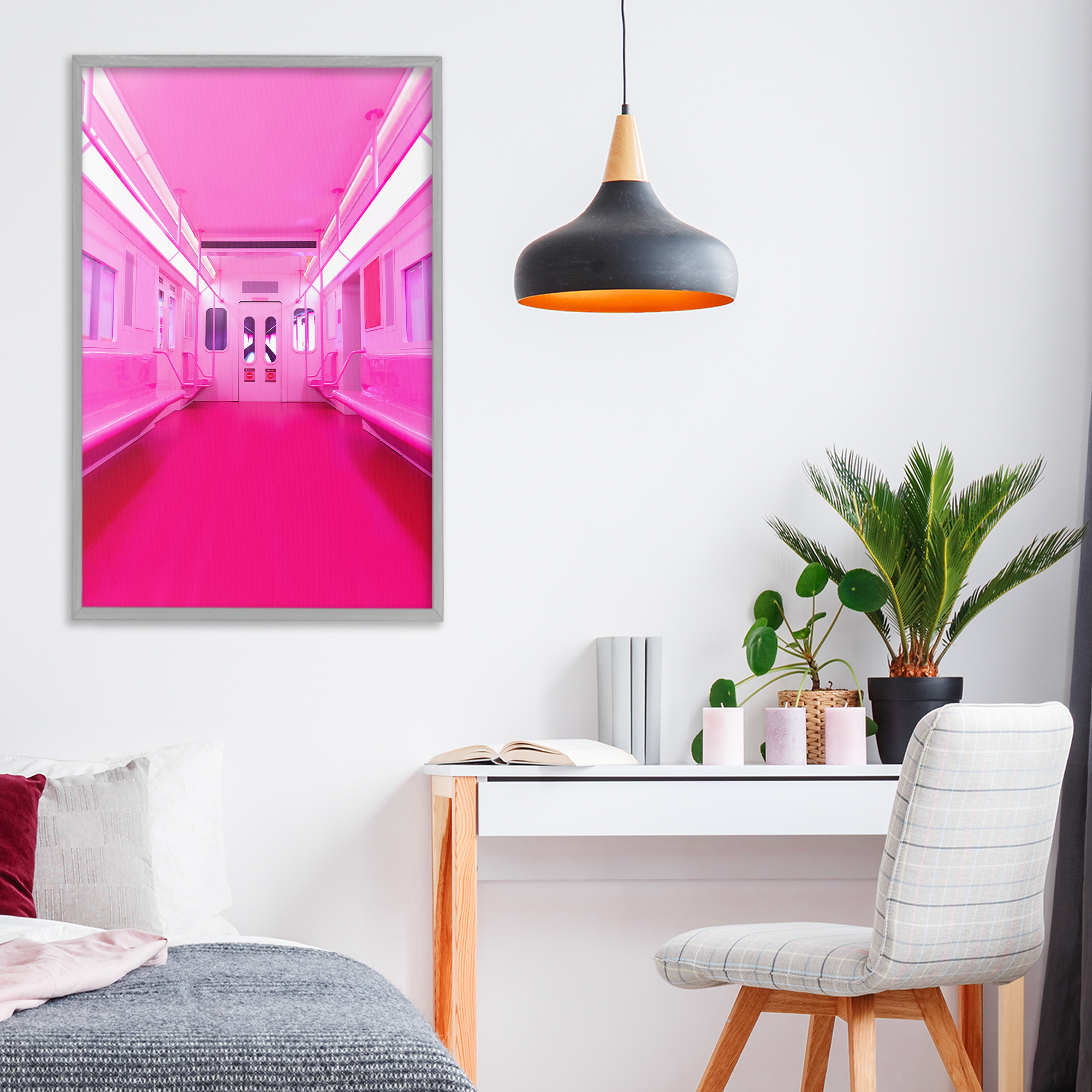 Futuristic Pink Tone Subway Gray Framed Giclee Art, design by LISH Creative