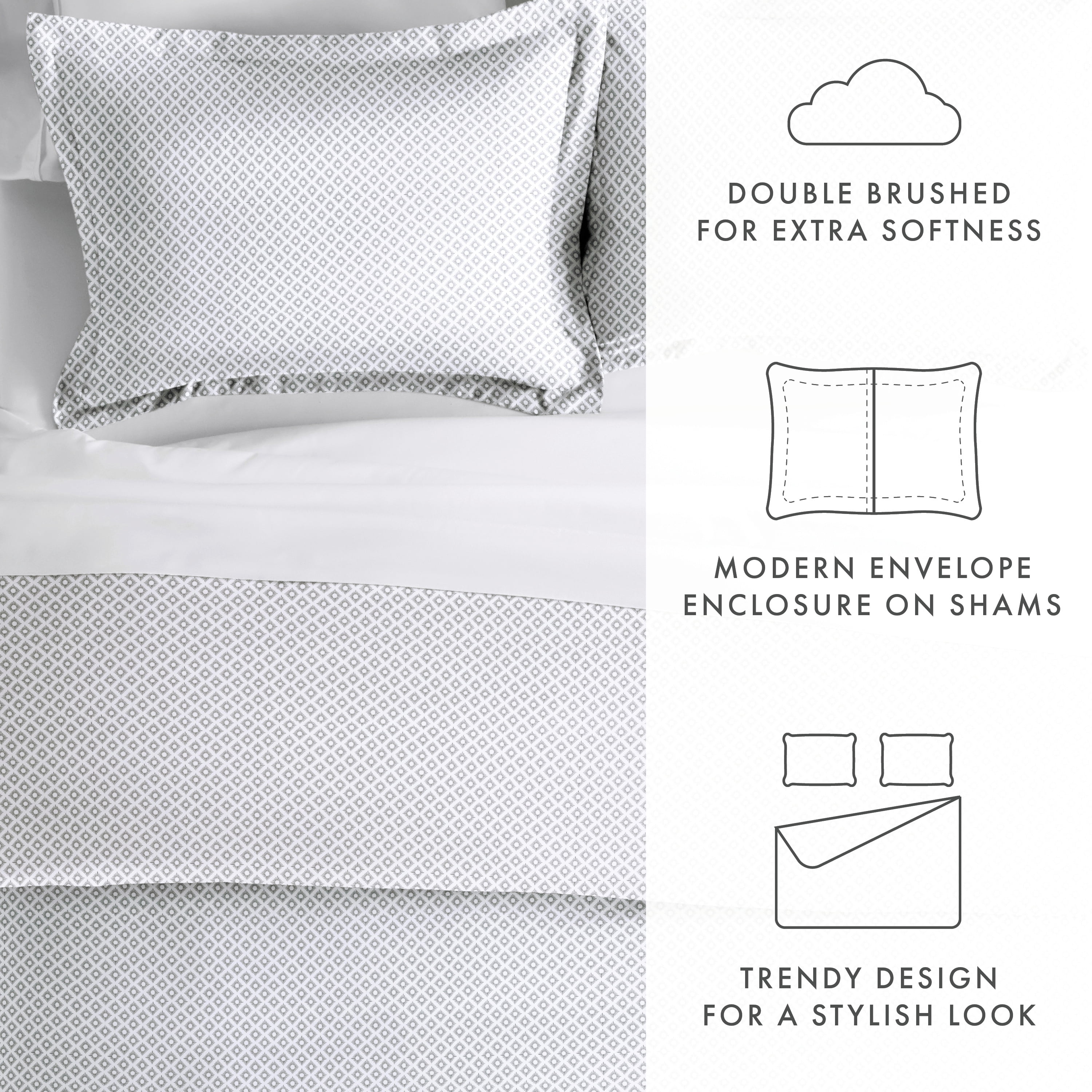 Noble Linens Gray Polaris Pattern 3-Piece Duvet Cover Set, Full/Queen