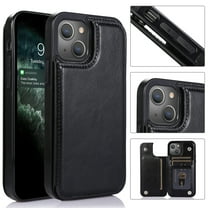 Wallet Case for iPhone 13 with Card Holder, Back Folio Flip Premium PU Leather Kickstand Card Slots Case, Double Strong Magnetic Clasp Durable Shockproof Phone Case for iPhone 13,Black