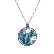 Hippocampus Stunning Glass Circular Pendant Necklace - Women's Jewelry