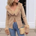 thumbnail image 1 of Pntutb, cárdigan de manga larga de nuevo estilo de invierno para mujer, cuello de lana de Color sólido, abrigo de suéter de un solo pecho tejido Sexy Pntutb Pntutb-3928, 1 of 6