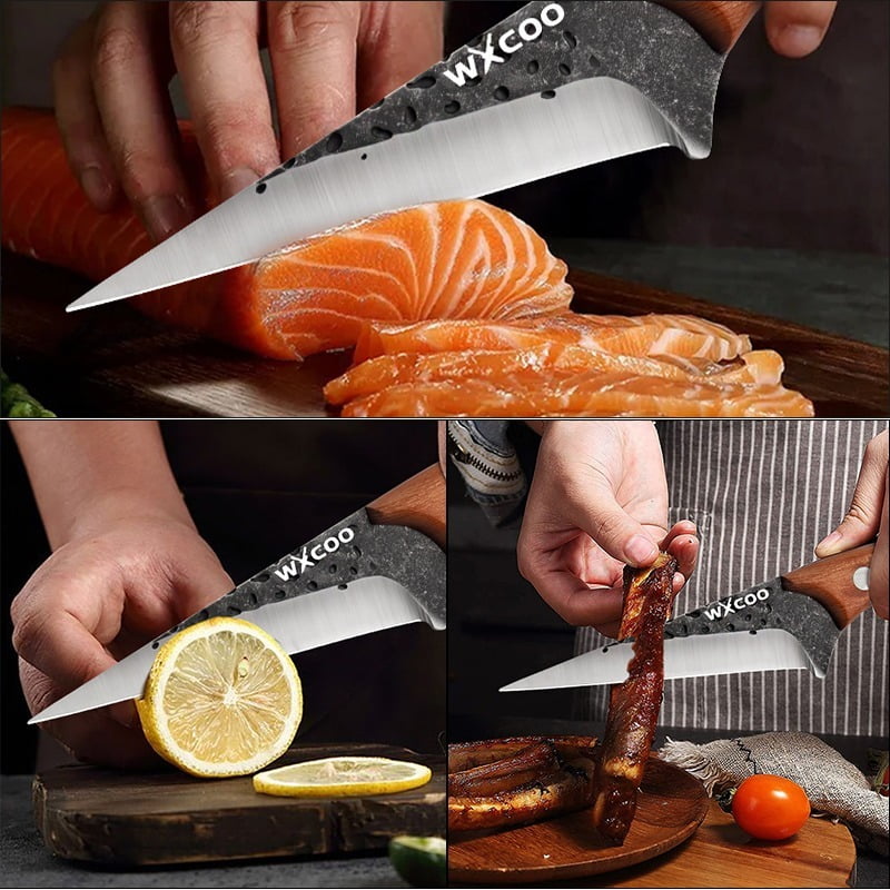 2PCS Stainless Steel Sharp Chef Knife Utility Knife Boning Knife Handmade Forged Knife Multipurpose Knife Unique Knives for Cooking Kitchen Must Haves Camping Knife Fruit Fish Meat Cleaver Barbecue
