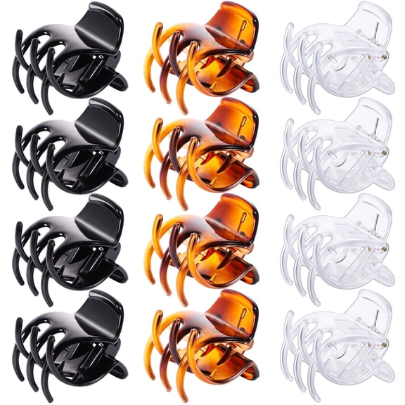 12 Pcs Hair Claw Clips,1.3 Inch Medium Hair Clips No-Slip Grip Jaw Clips Claw Clips for Women and Girls (Black,Brown,Clear)
