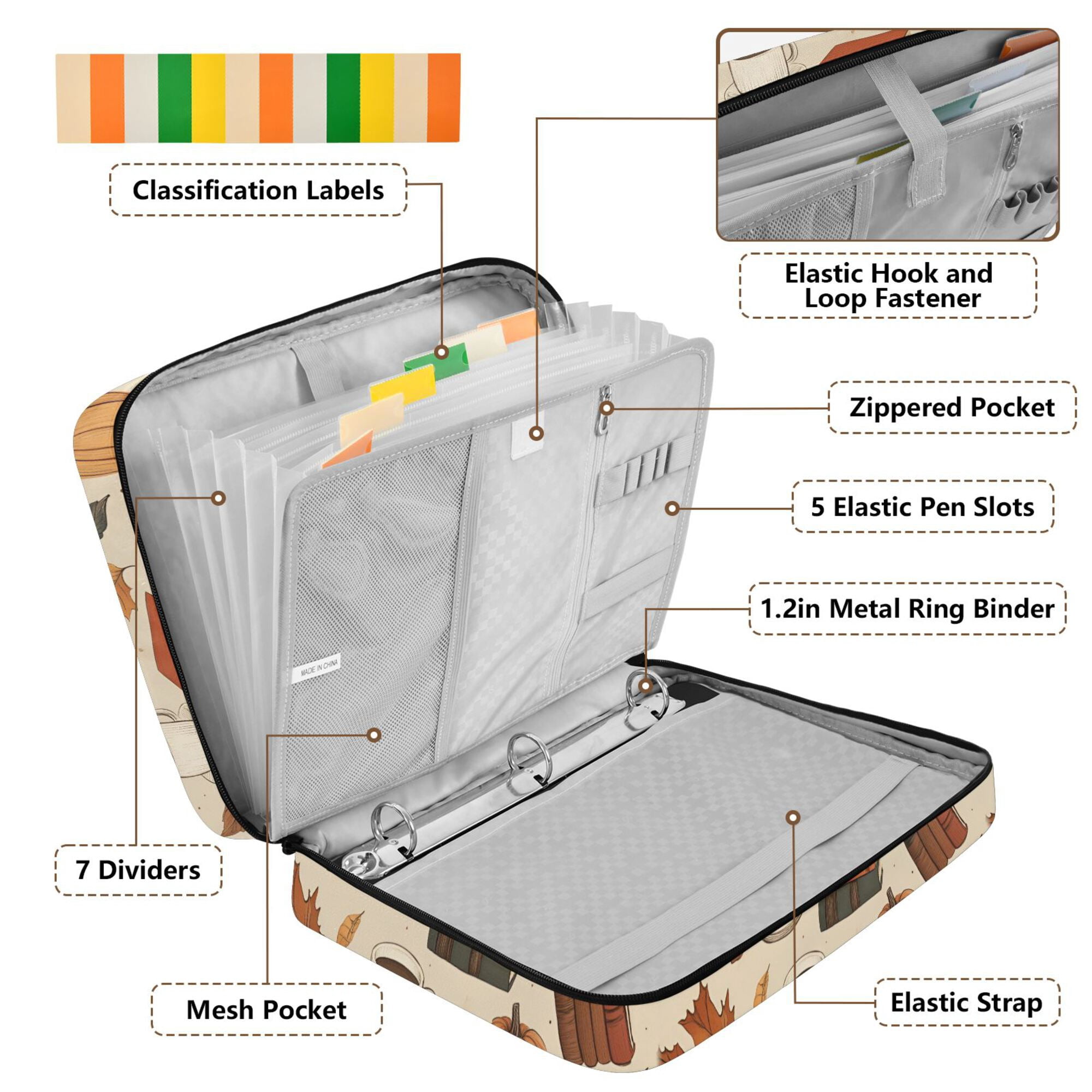 FORMRS Accordion File Folder A4 Size 7-Pocket Expanding Document Organizer Bag with 3 Ring Binder, Fall Book